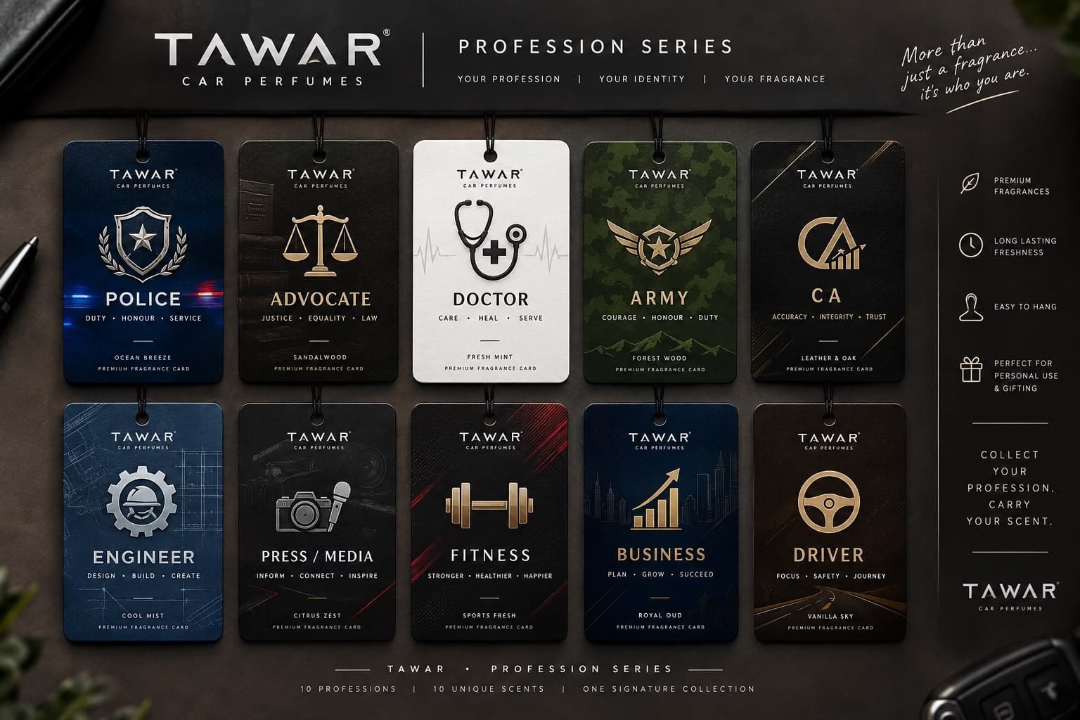 Available Profession Designs — Police, Doctor, Army, Advocate, CA, Engineer, Media, Fitness, Business, Driver